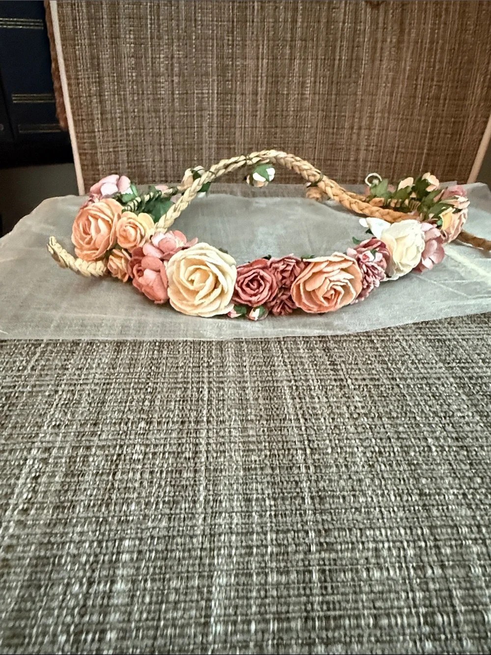 Floral Rose Crown Headband in Blush Pink and Cream